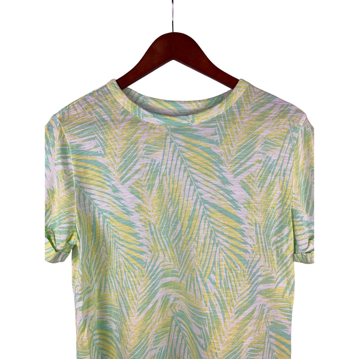 Womens Tropical Leaf Print Cotton T-Shirt