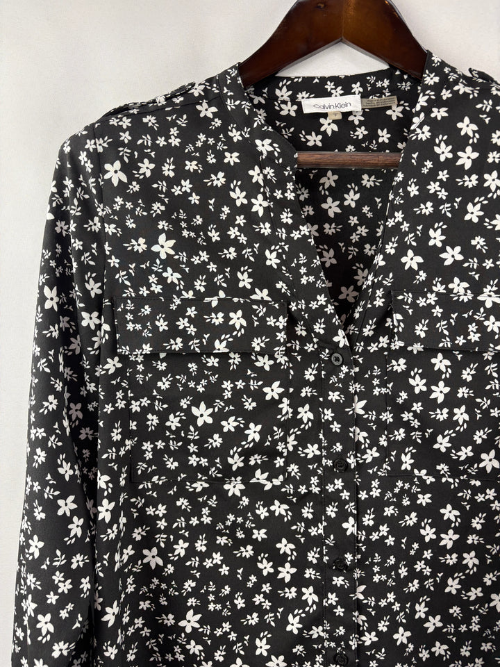 Women’s Calvin Klein Small Black w/ White Florals Blouse