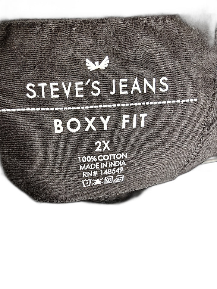 NWT Steve's Jeans Men's 2X Boxy Fit Black Short Sleeve Button Front Shirt Big & Tall