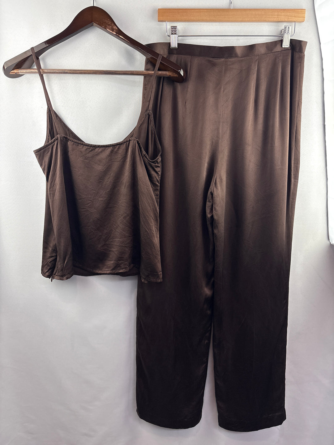Women’s Medium Chocolate Brown Satin Two Piece Set