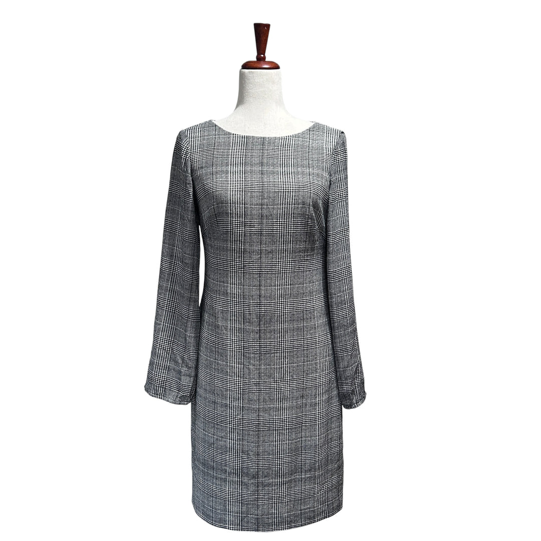 Lauren Ralph Lauren Houndstooth Print Dress Size 2 Black Old Money Academia Quiet Luxury Boatneck