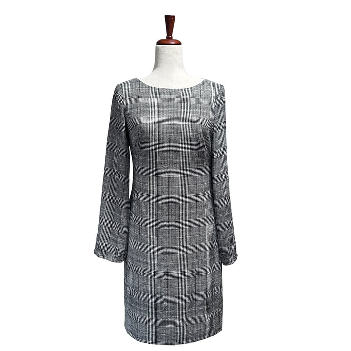 Lauren Ralph Lauren Houndstooth Print Dress Size 2 Black Old Money Academia Quiet Luxury Boatneck