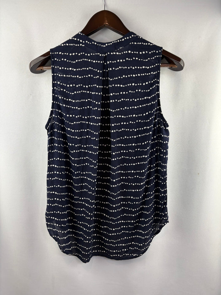 Women’s Bella Dahl Small Navy Sleeveless Blouse w/ White Polka Dots