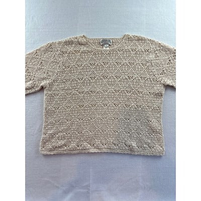 Vintage Hand-Knit Beige Crochet Sweater