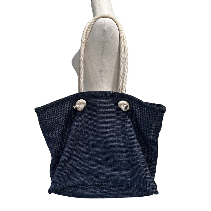 Tory Burch Knotted Whale Beach/Pool Tote Handbag Purse Blue Canvas Nautical Preppy Whimsical Vacatio