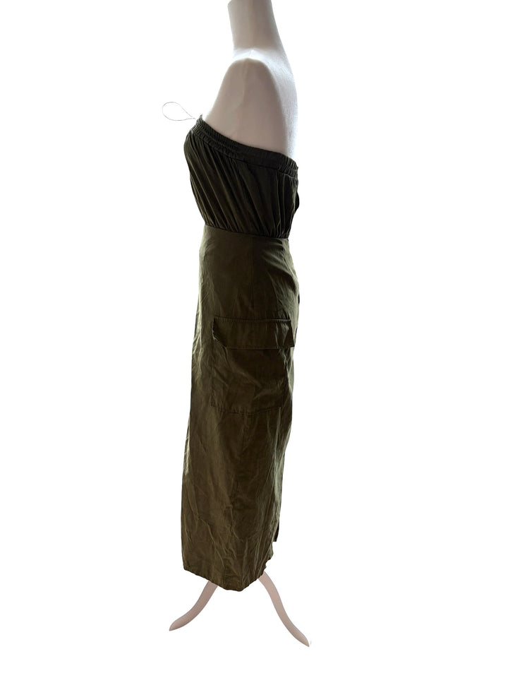 Forever 21 Olive Green Military Bandeau Midi Zip up women's dress, Size S