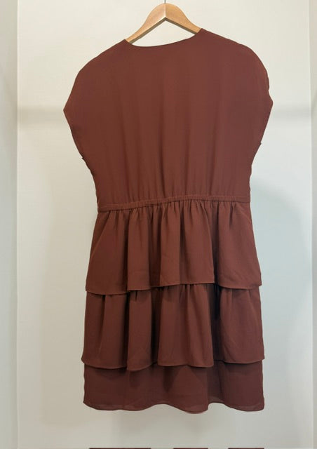 Point Sur x J.Crew Brown Surplice Ruffle Tiered Dress Sz14