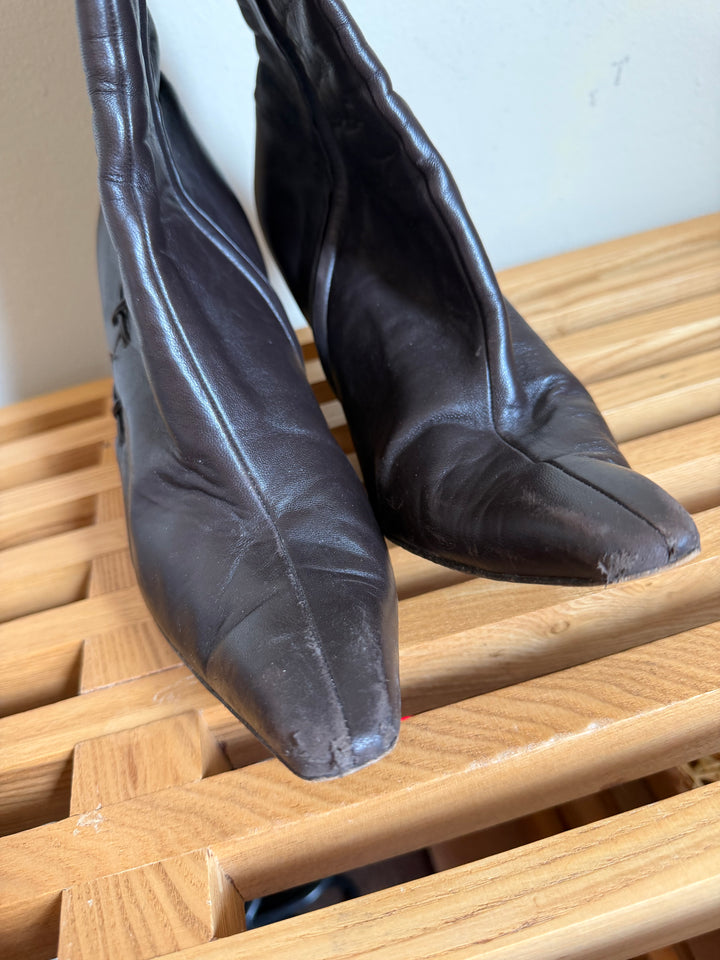 Christian Dior by John Galliano Vintage Lace-Up Knee High Leather Boots 39