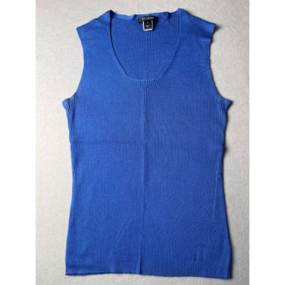 St. John blue ribbed square neck tank top, Size Medium
