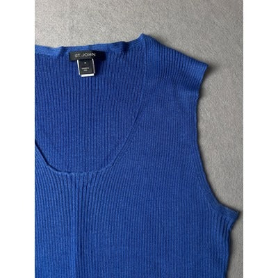 St. John blue ribbed square neck tank top, Size Medium