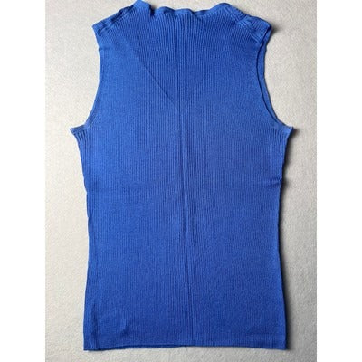 St. John blue ribbed square neck tank top, Size Medium