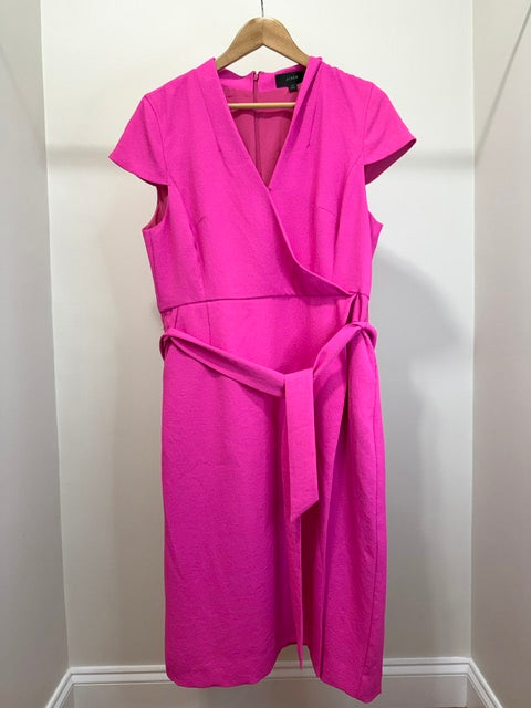 J.Crew Pink Triple Dobby Belted Faux Wrap Dress Sz14 NWOT