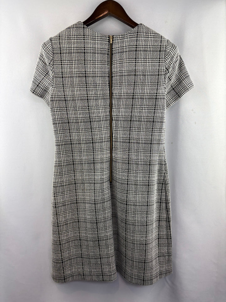 Women’s Calvin Klein Size 10 White & Black Plaid Midi Dress