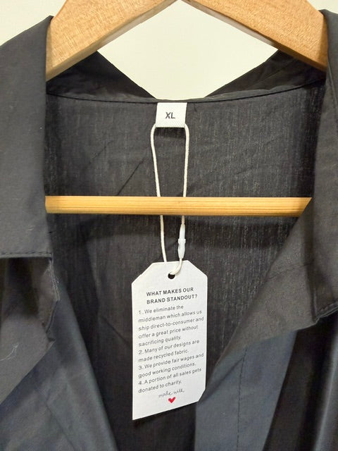 Black Maxi Shirt Dress Long Sleeve Pockets NWT SzXL