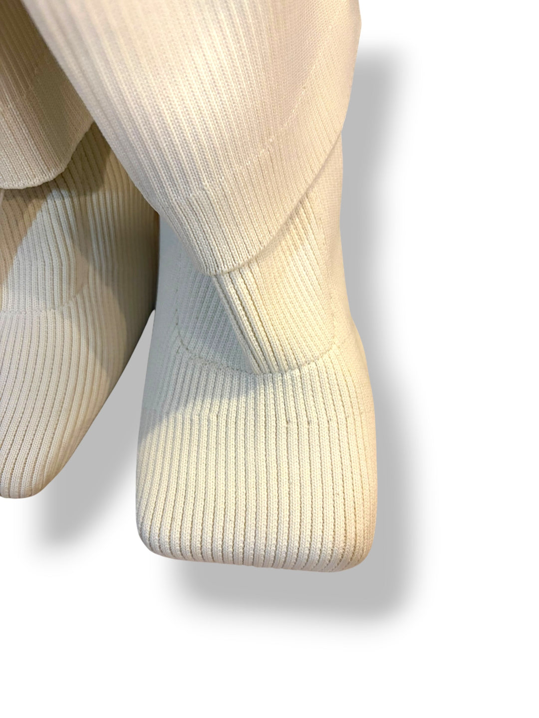 Cream Ribbed Knit Thigh High Boots Square Toe Stiletto Heel Size 9