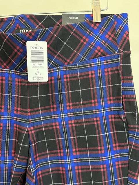 Torrid Pixie Pant -Blue Plaid, High Rise Sz1X(14-16) NWT