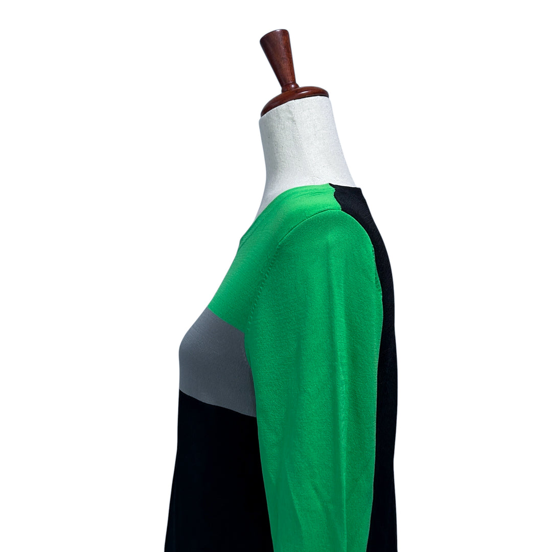 Diane von Furstenberg "Aina" Dress Medium Green Colorblock Longsleeve Knit Mini Dress