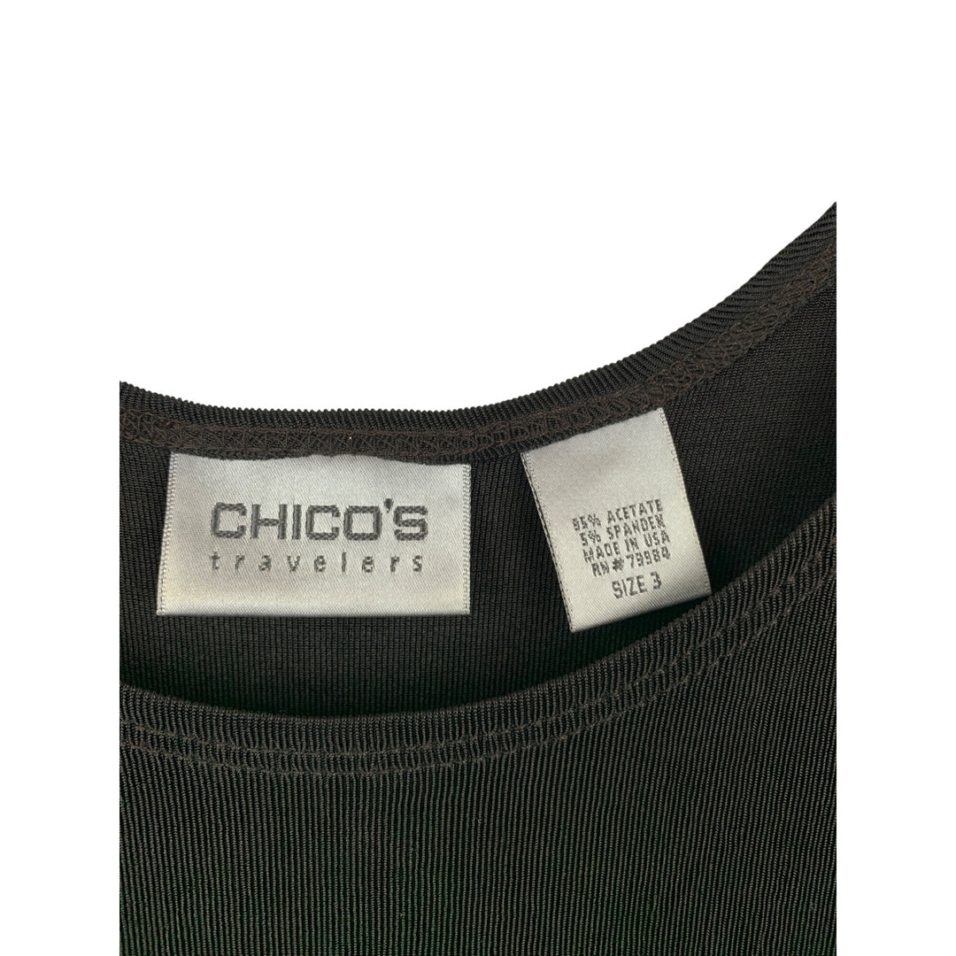 Chicos Travelers Sleeveless Black Top Size 3 Acetate/Nylon Womens