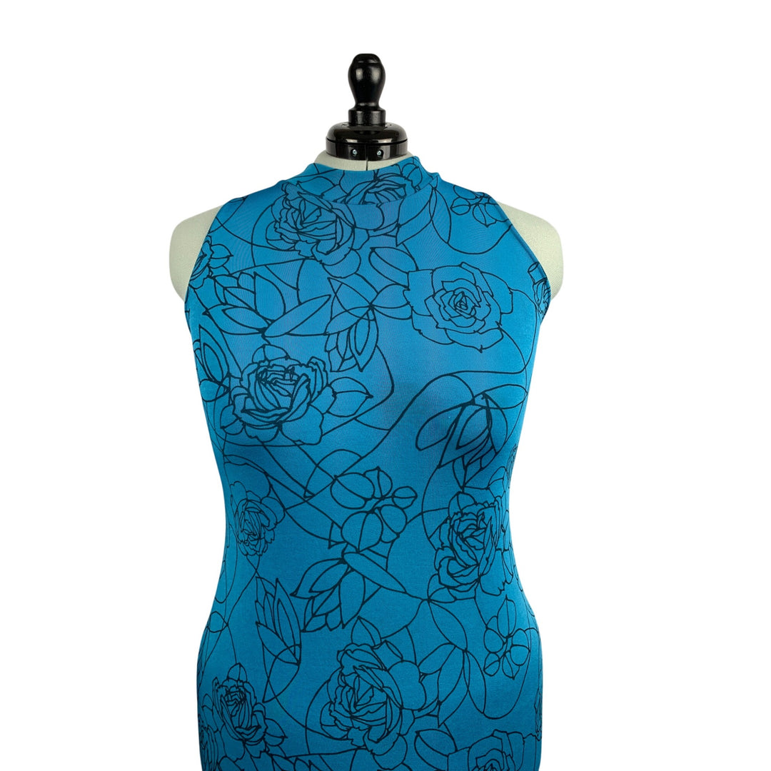 Floral Patterned Sleeveless Halter Dress With Mermaid Hem