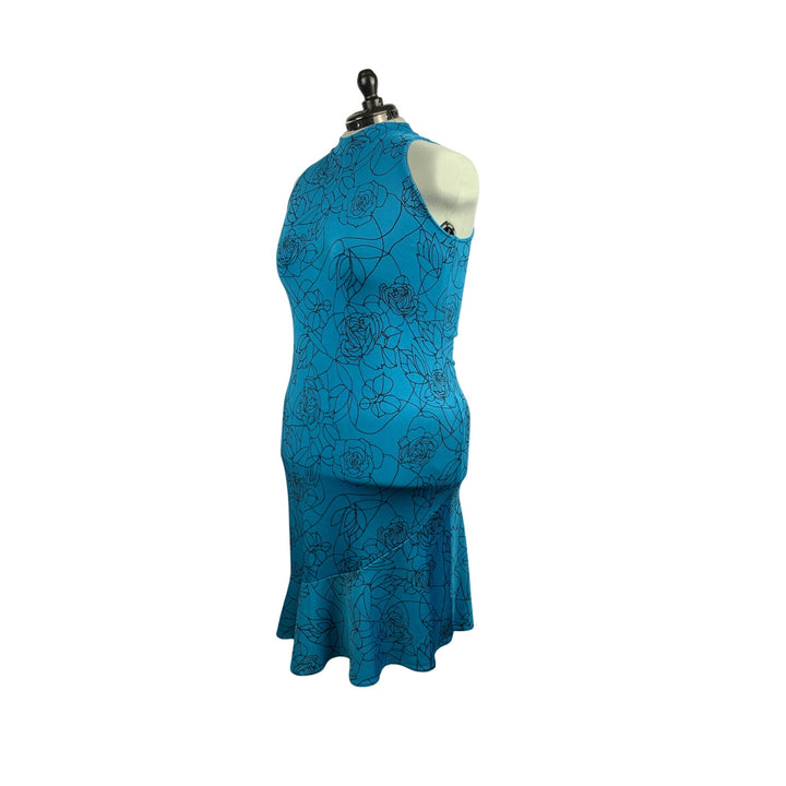 Floral Patterned Sleeveless Halter Dress With Mermaid Hem
