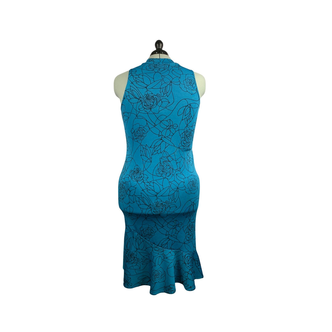 Floral Patterned Sleeveless Halter Dress With Mermaid Hem