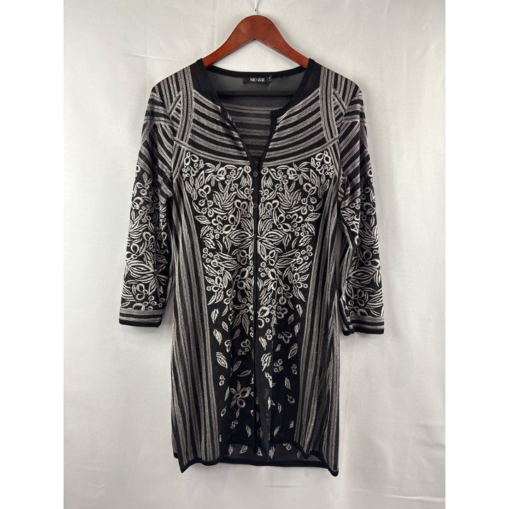 Nic + Zoe Womens Black & White Embroidered Cardigan Tunic