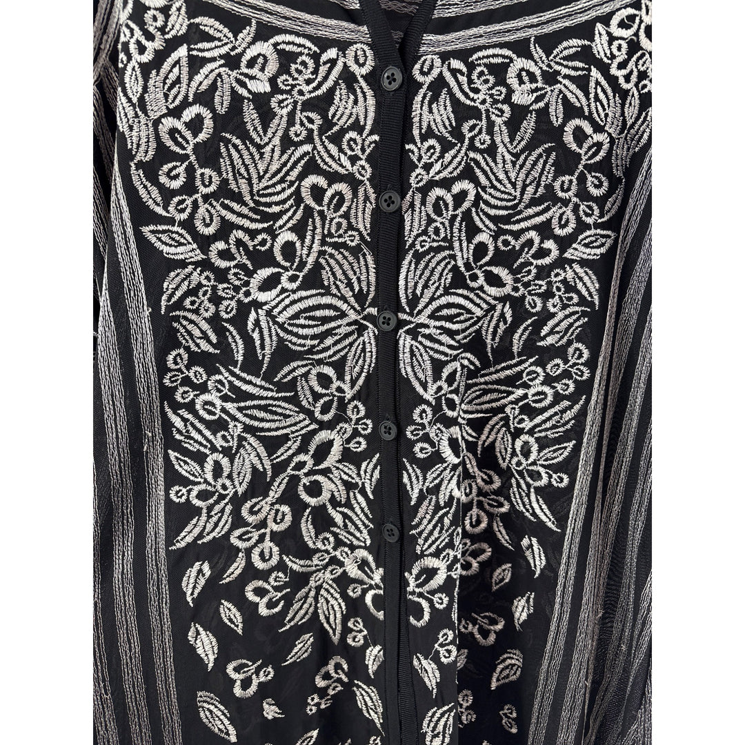 Nic + Zoe Womens Black & White Embroidered Cardigan Tunic