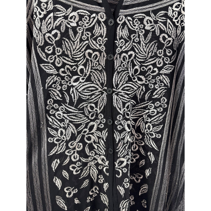 Nic + Zoe Womens Black & White Embroidered Cardigan Tunic