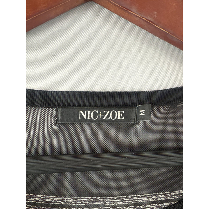 Nic + Zoe Womens Black & White Embroidered Cardigan Tunic