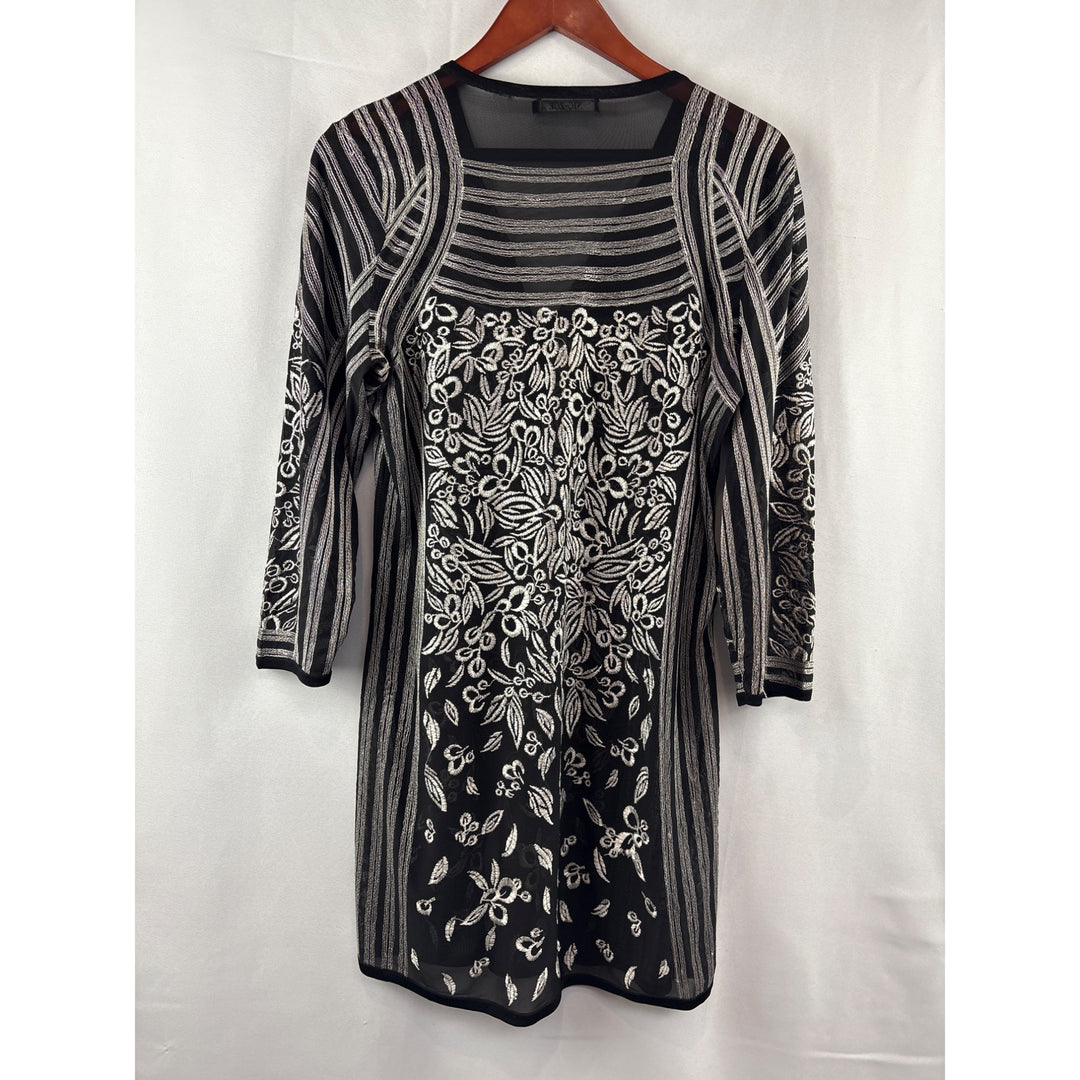 Nic + Zoe Womens Black & White Embroidered Cardigan Tunic