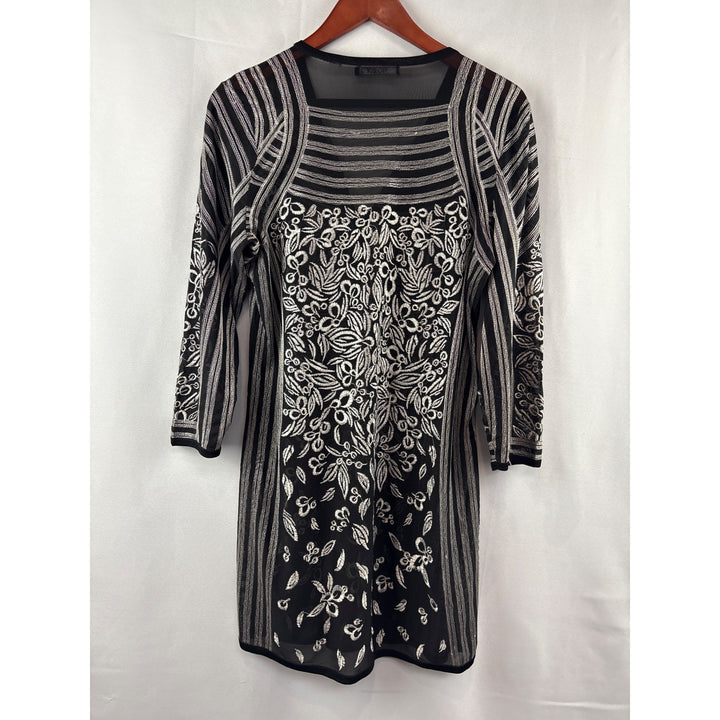 Nic + Zoe Womens Black & White Embroidered Cardigan Tunic