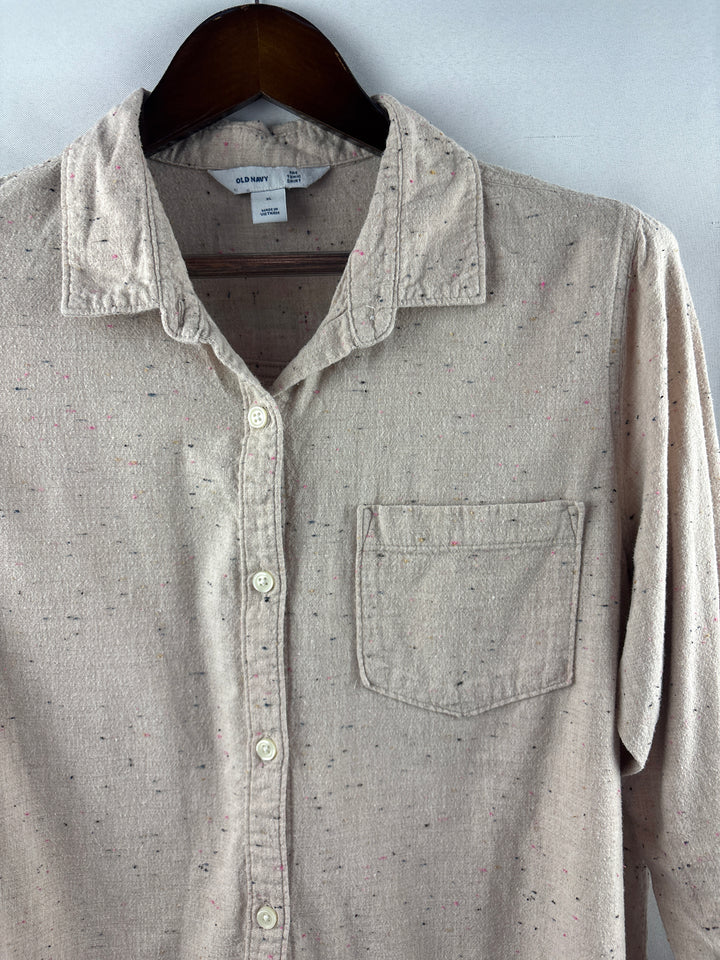 Women’s Old Navy XL Beige Button Up w/ Multicolored Details
