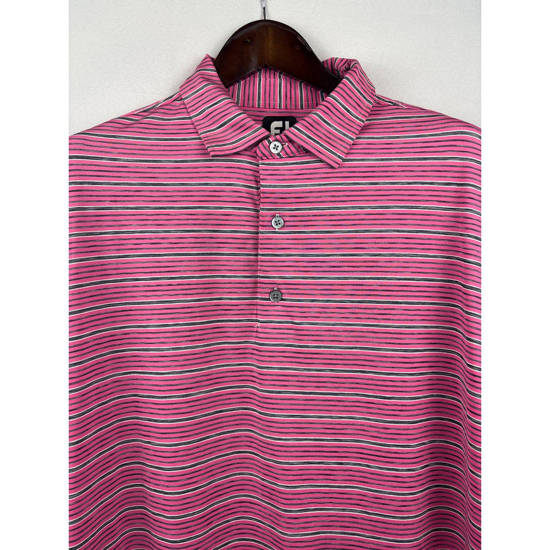 Men’s FootJoy XXL Pink with Gray & White Stripes Golf Shirt