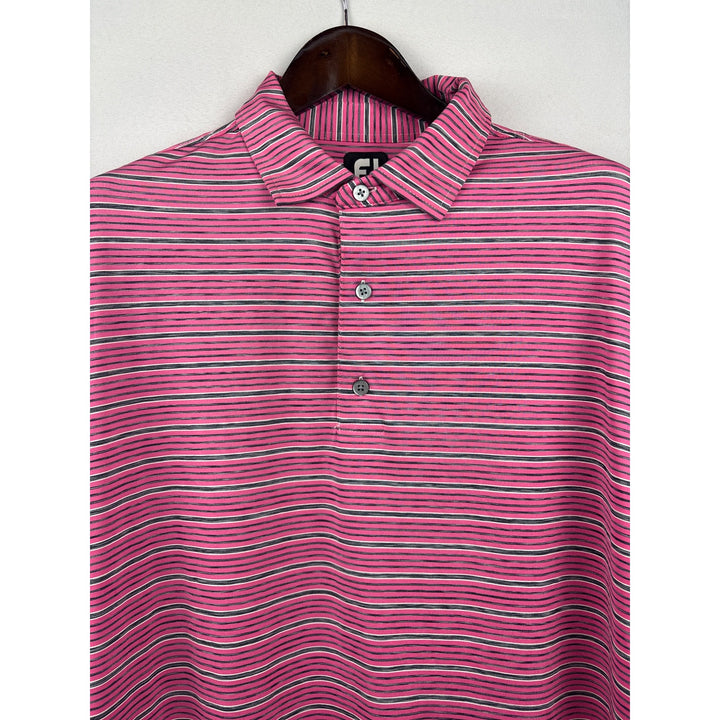 Men’s FootJoy XXL Pink with Gray & White Stripes Golf Shirt