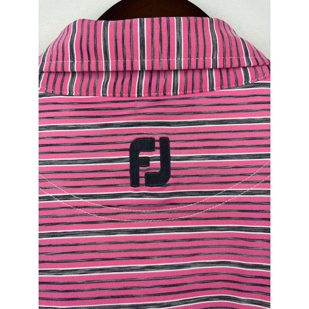 Men’s FootJoy XXL Pink with Gray & White Stripes Golf Shirt