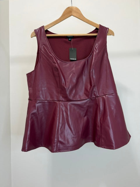 Torrid Faux Leather Peplum Tank Burgundy Size 1(14-16) NWT
