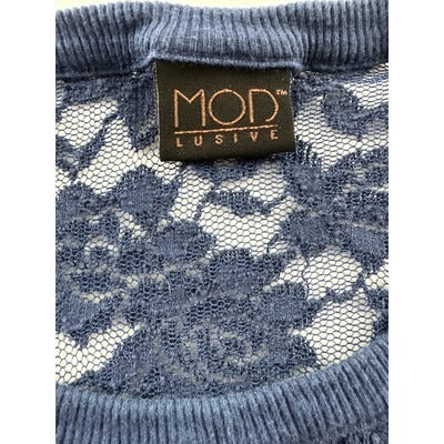 MOD Lusive Blue Lace Ling Sleeve Top Size L