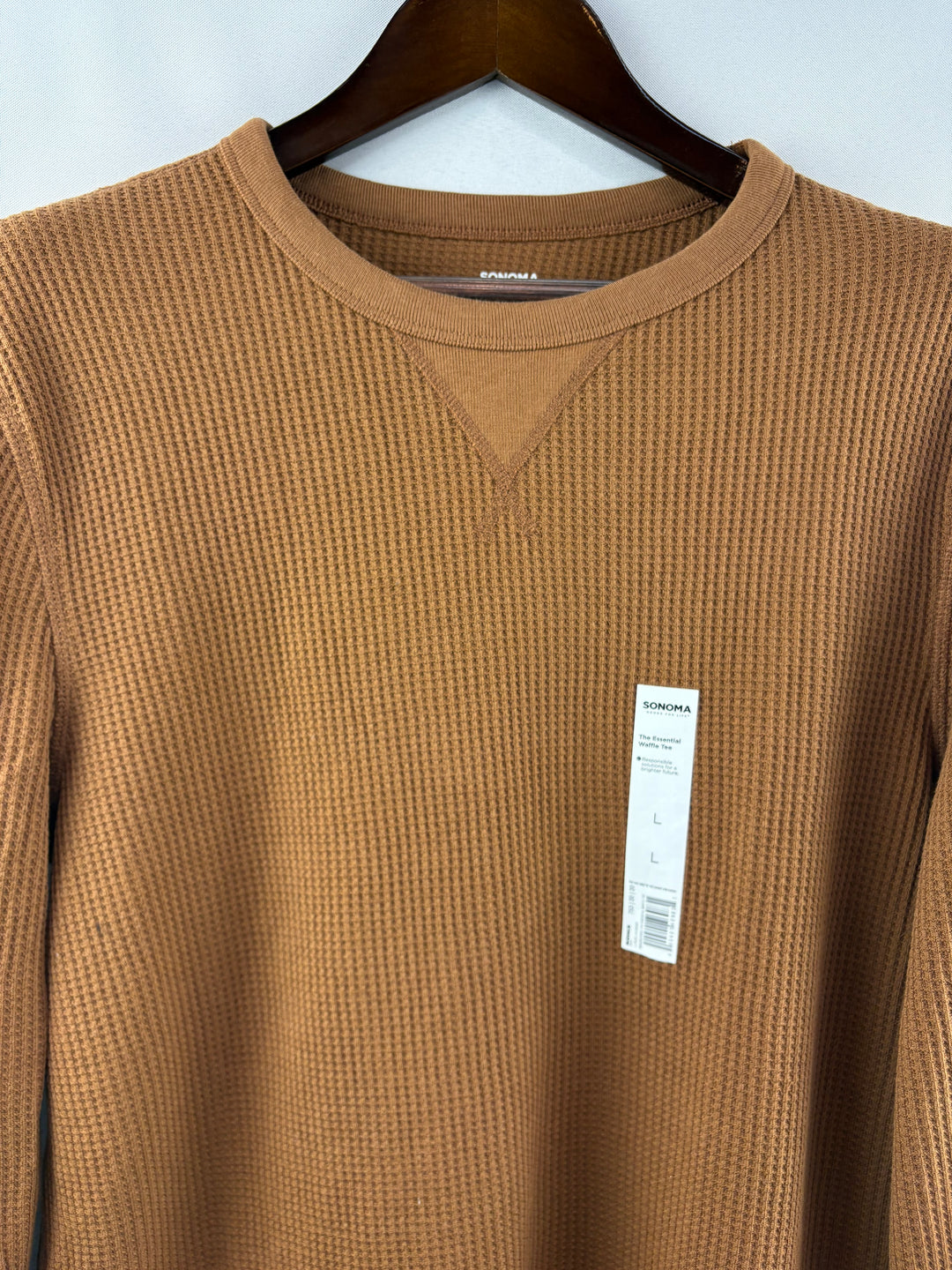 Men’s Sonoma Large Coffee Brown Ling Sleeve Waffle Shirt