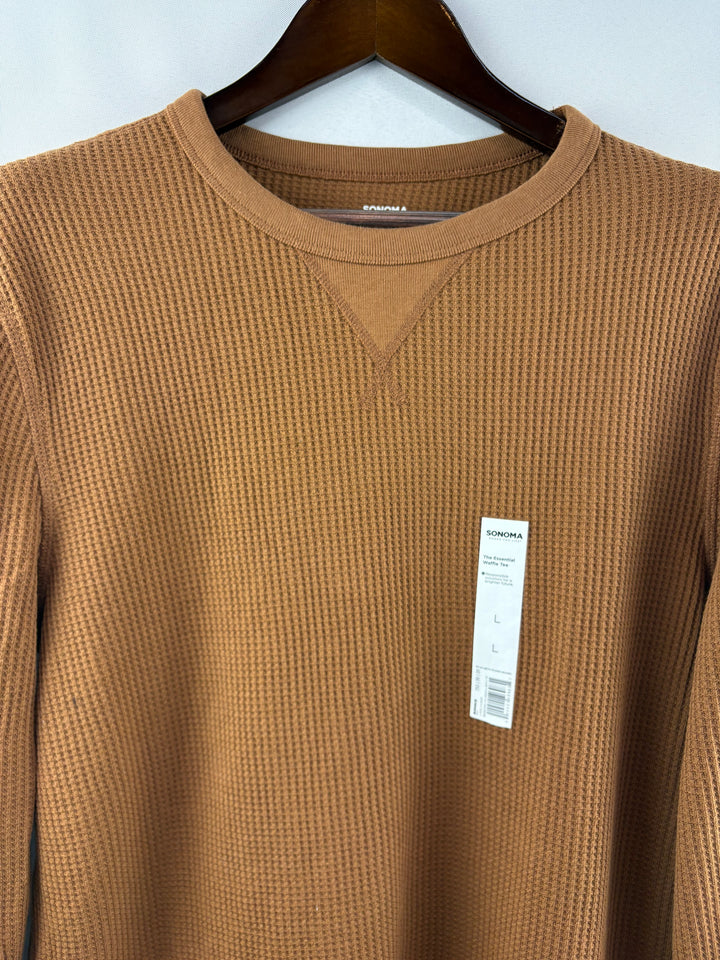 Men’s Sonoma Large Coffee Brown Ling Sleeve Waffle Shirt