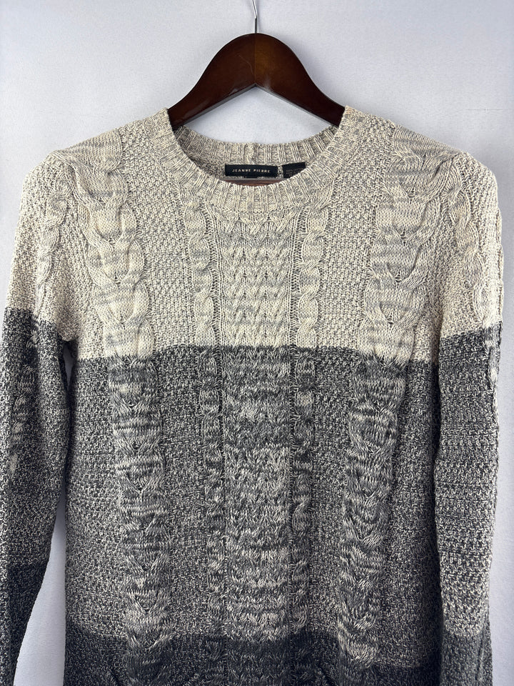 Women’s Jeanne Pierre Small Beige &amp; Gray Striped Sweater