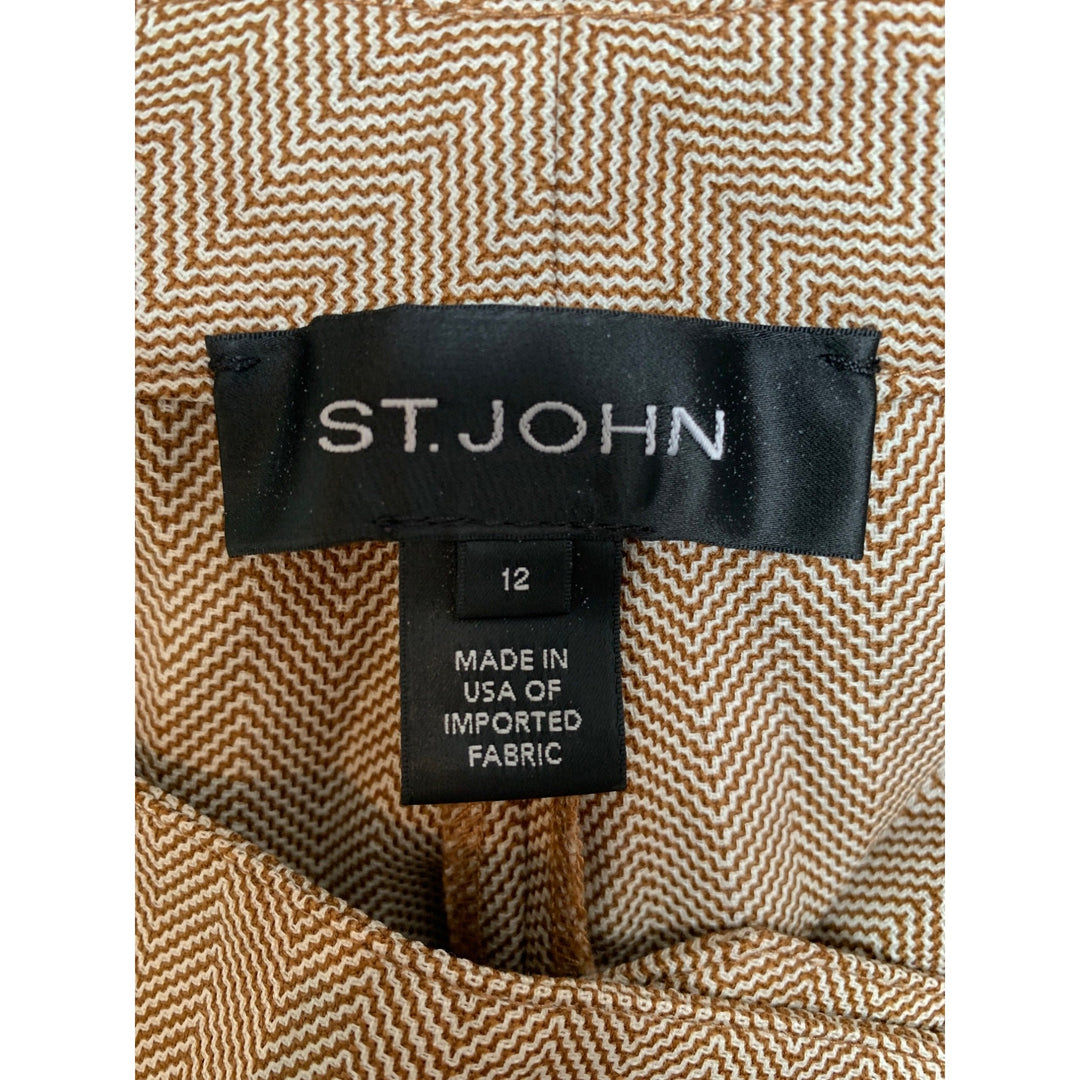 St. John Womens Size 12 Taupe Chevron Patterned Dress Pants