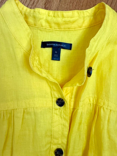 Banana Republic Sunflower Yellow Linen Shirt Dress SzXL NWOT