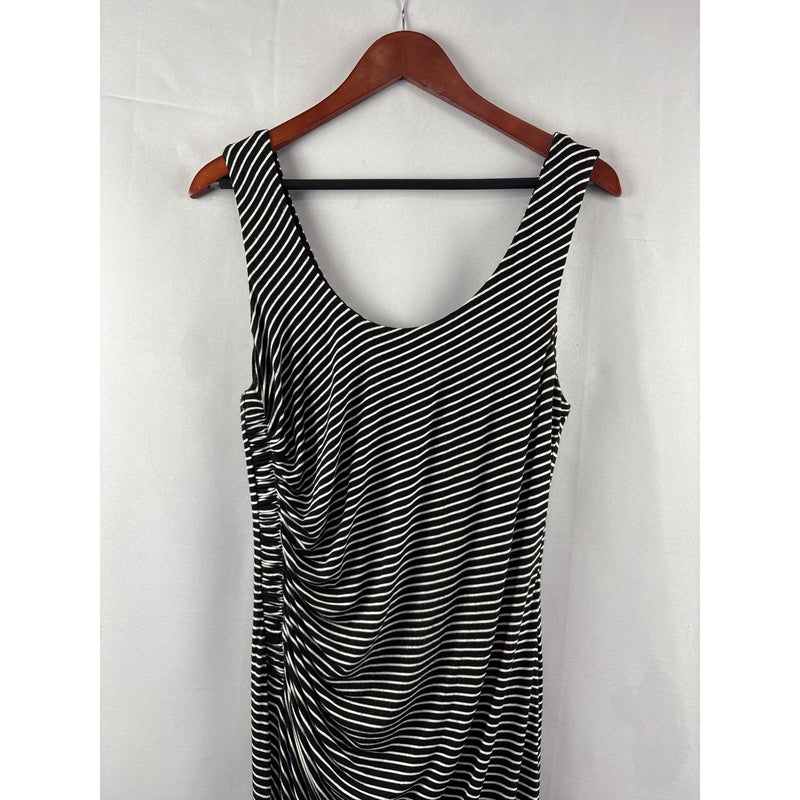 Bailey/44 Black & White Striped Ruched Sleeveless Dress Large