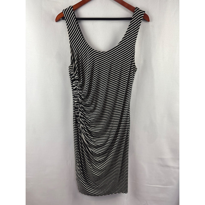 Bailey/44 Black & White Striped Ruched Sleeveless Dress Large