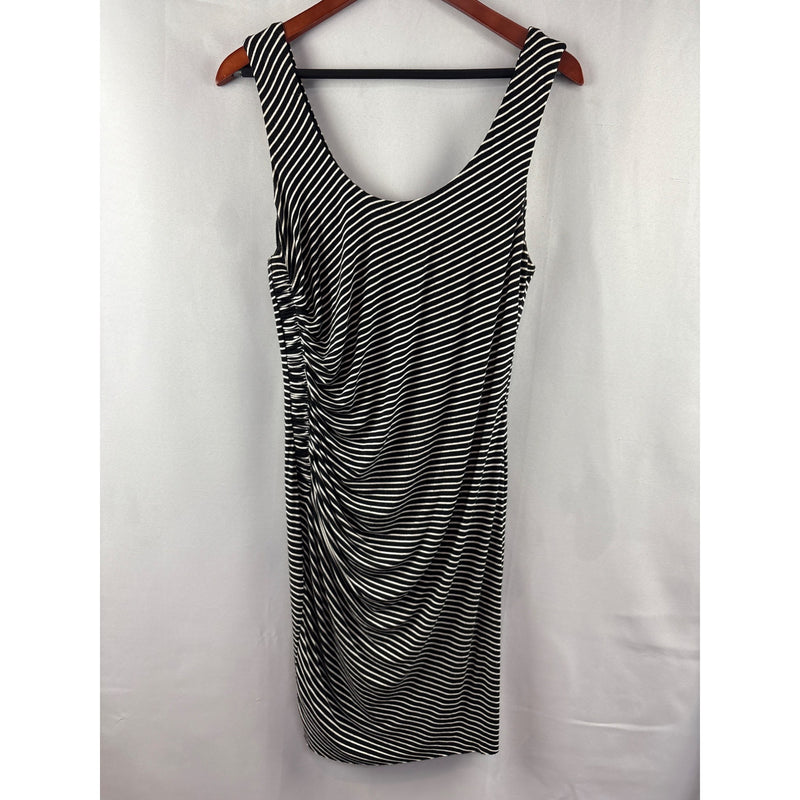 Bailey/44 Black & White Striped Ruched Sleeveless Dress Large