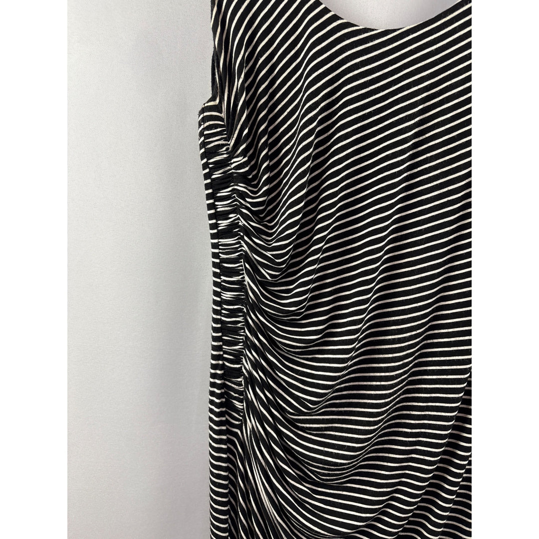 Bailey/44 Black & White Striped Ruched Sleeveless Dress Large
