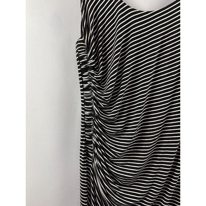 Bailey/44 Black & White Striped Ruched Sleeveless Dress Large