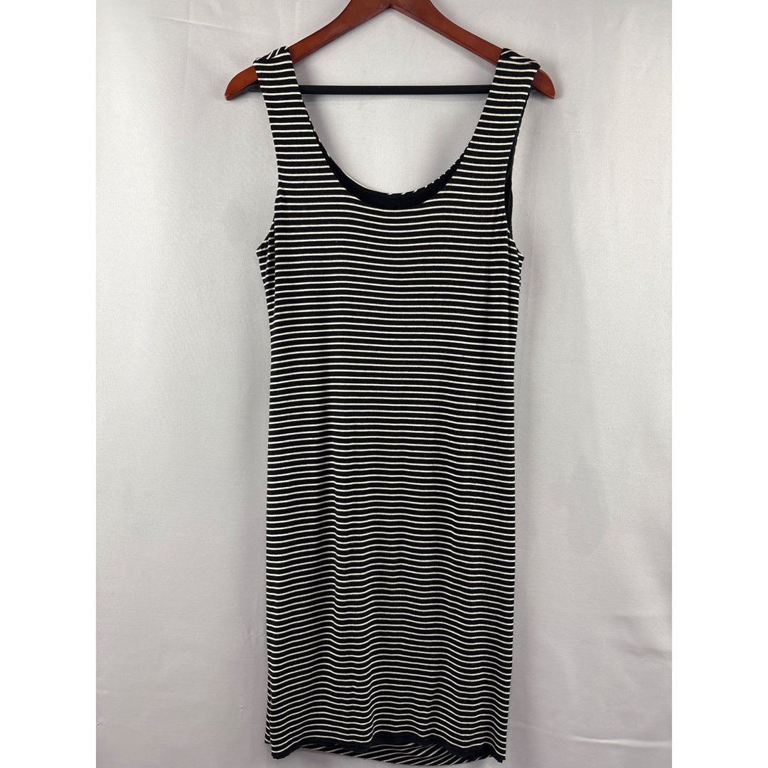 Bailey/44 Black & White Striped Ruched Sleeveless Dress Large