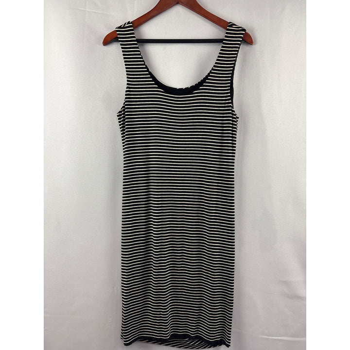 Bailey/44 Black & White Striped Ruched Sleeveless Dress Large
