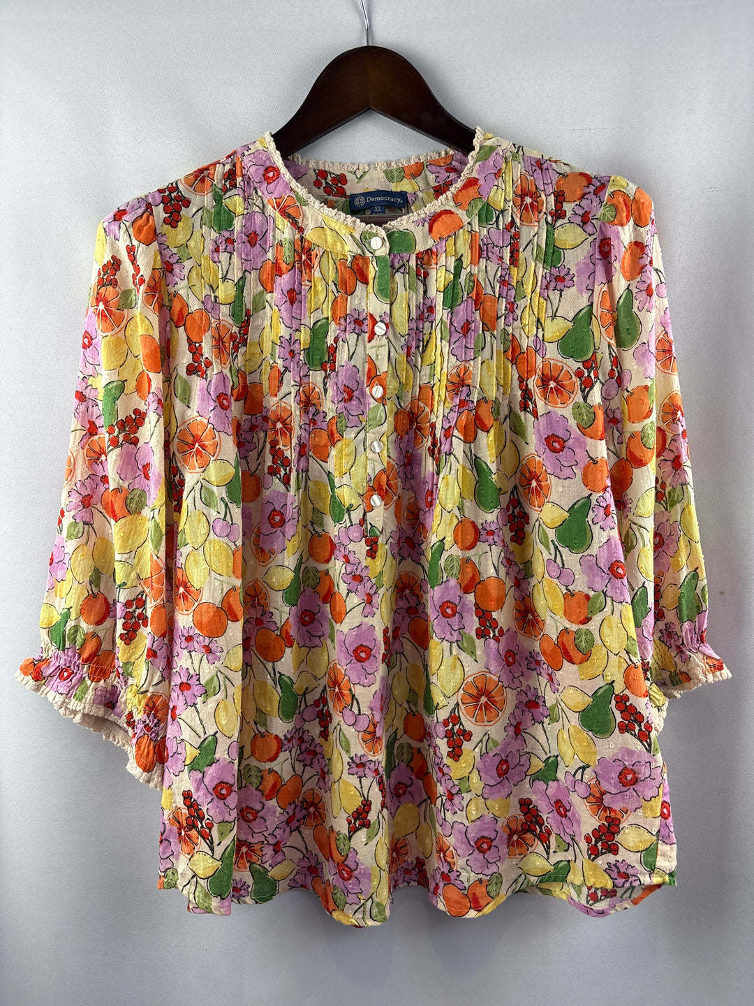 Women’s Democracy XL Multicolored Fruit Patterned Blouse